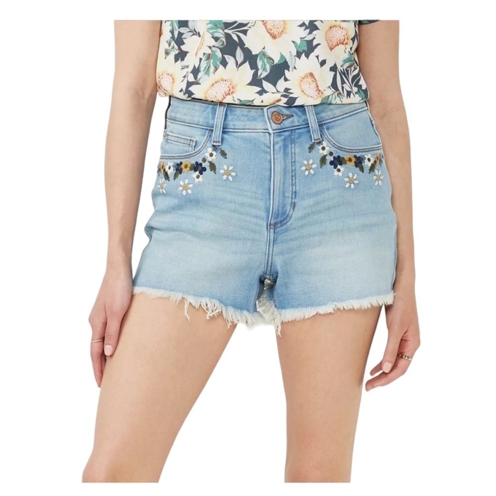 LC Lauren Conrad Womens High Rise Embroidered Cut Off Jean Shorts Sz 12 New